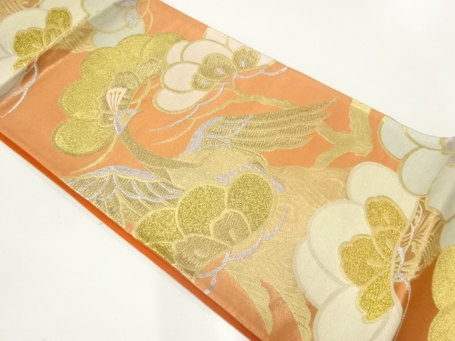 JAPANESE KIMONO / ANTIQUE FUKURO OBI / SILK / WOVEN PINE & PEACOCK